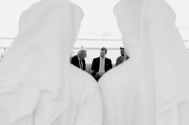 Jean Asselborn, ministre des Affaires étrangères, le Grand-Duc Henri et cheikh Mohammed bin Zayed Al Nahyan (MBZ), prince hériti